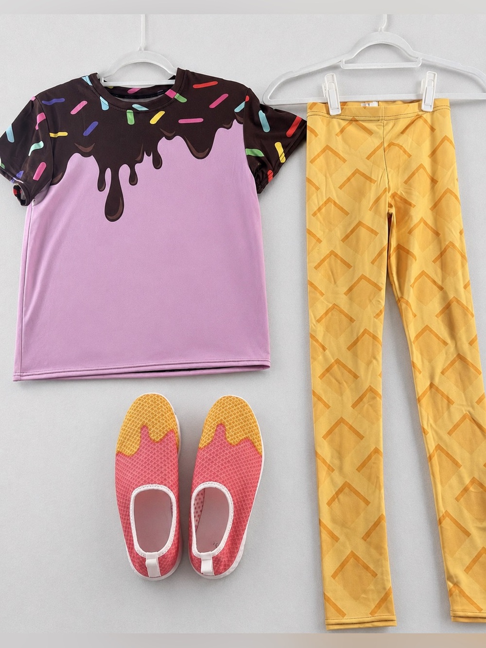 Kids Ice Cream Cone Costume Bundle Size 18 Shirt Leggings Shoes Marked 40